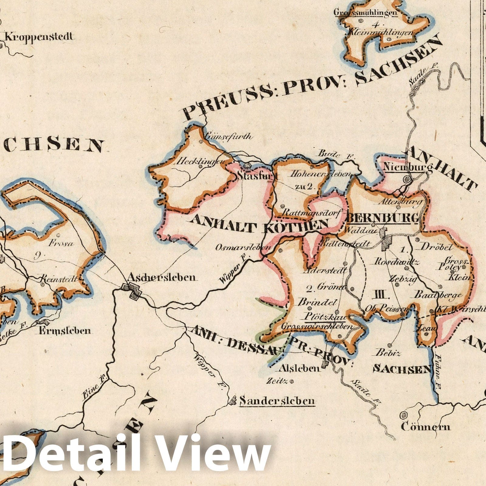 Anhalt Bernburg, Germany 1825 Historical Map Print