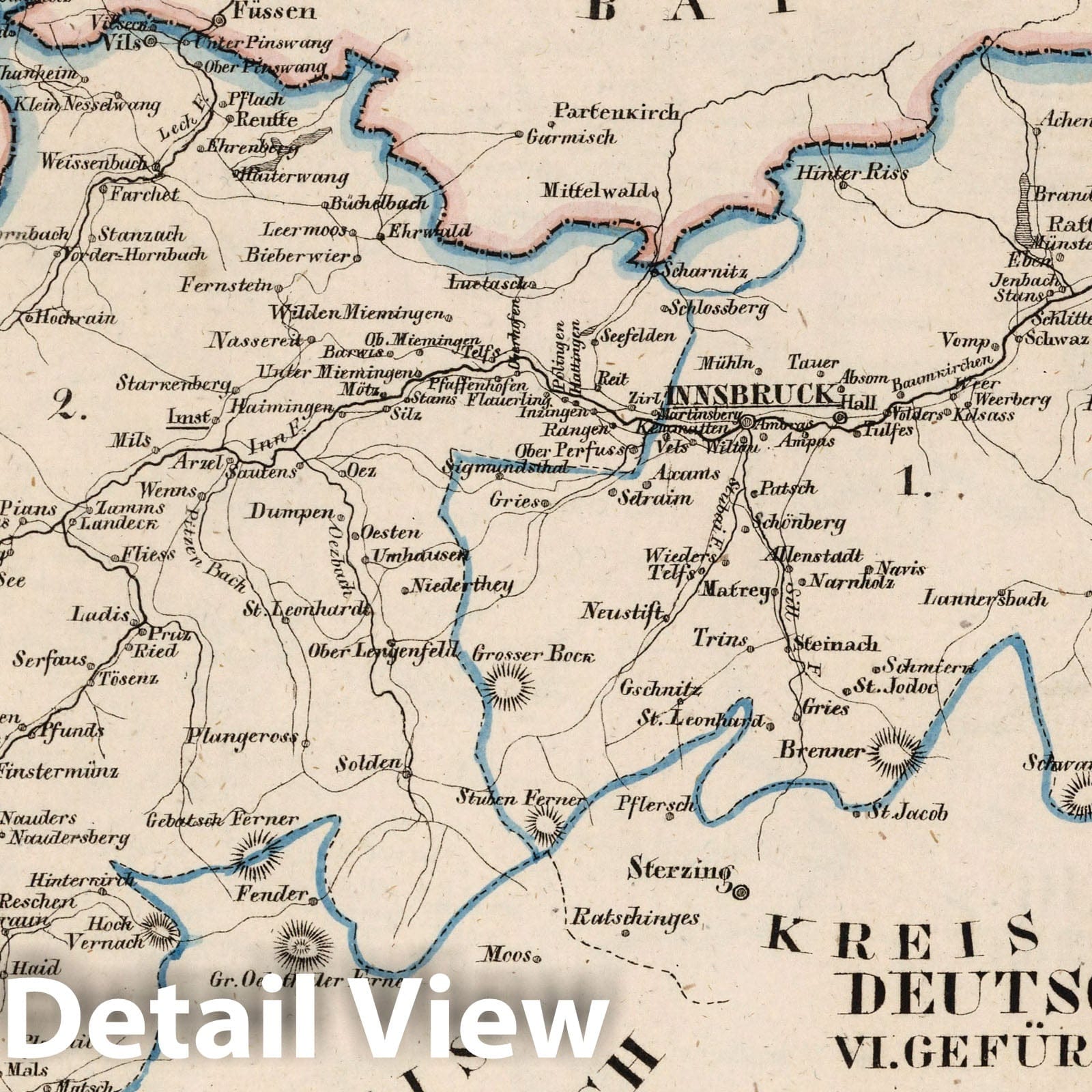 Austria, Tyrol, Liechtenstein 1828 Historical Map Print