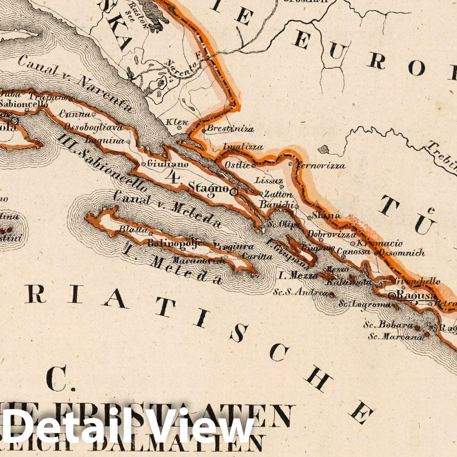 Austria, Dalmatia, Ragusa and Cattaro, 1828 – Historical Map Print