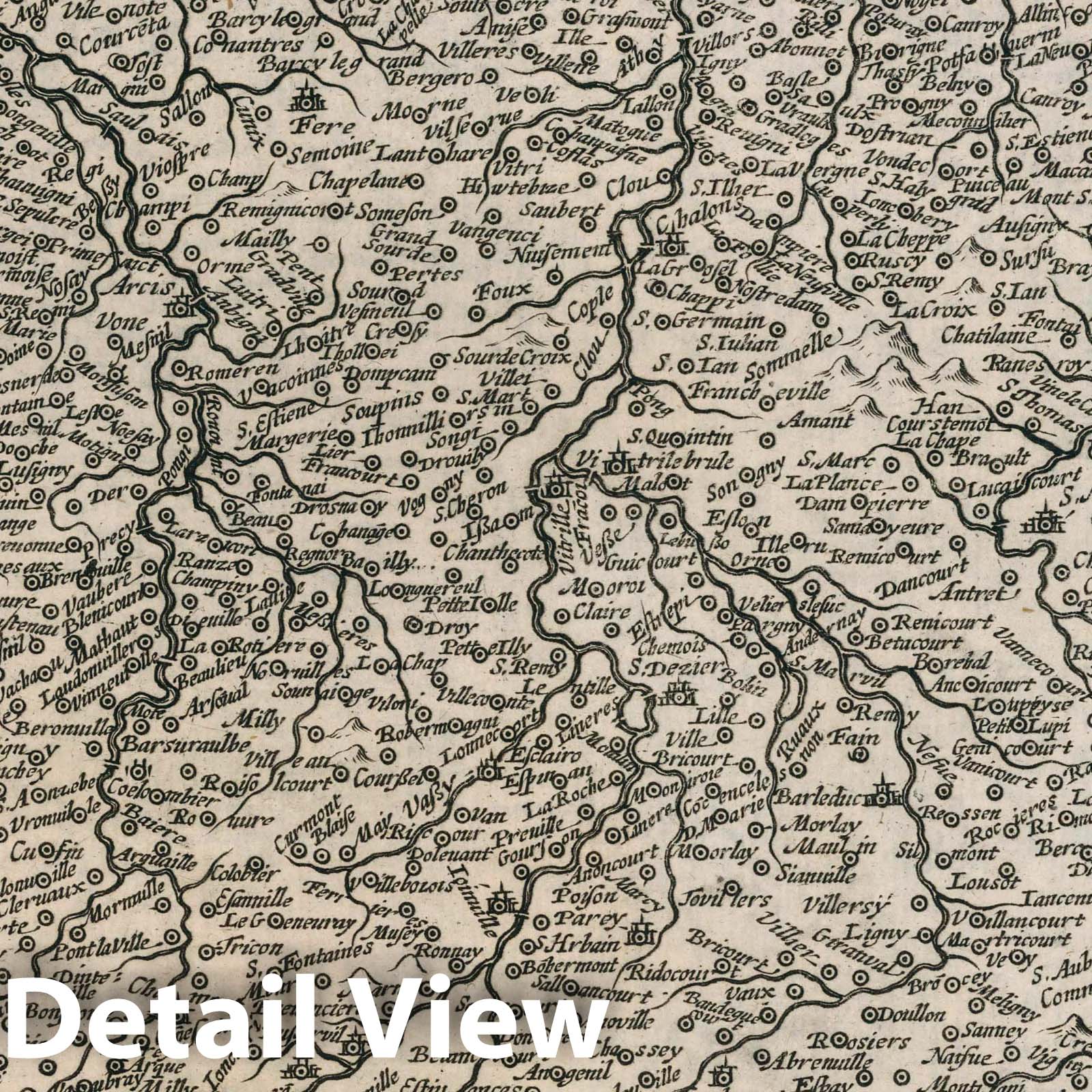 Champagne, France - River Map, 1636 - Historical Map Print