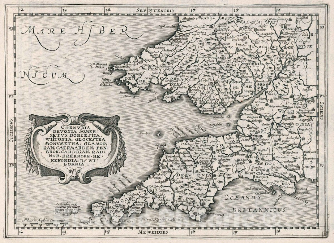 Historic Map : England, Cornubia : Devonia, Somersetus, Dorcestria, Wiltonia, Glocestria, 1636 Atlas , Vintage Wall Art