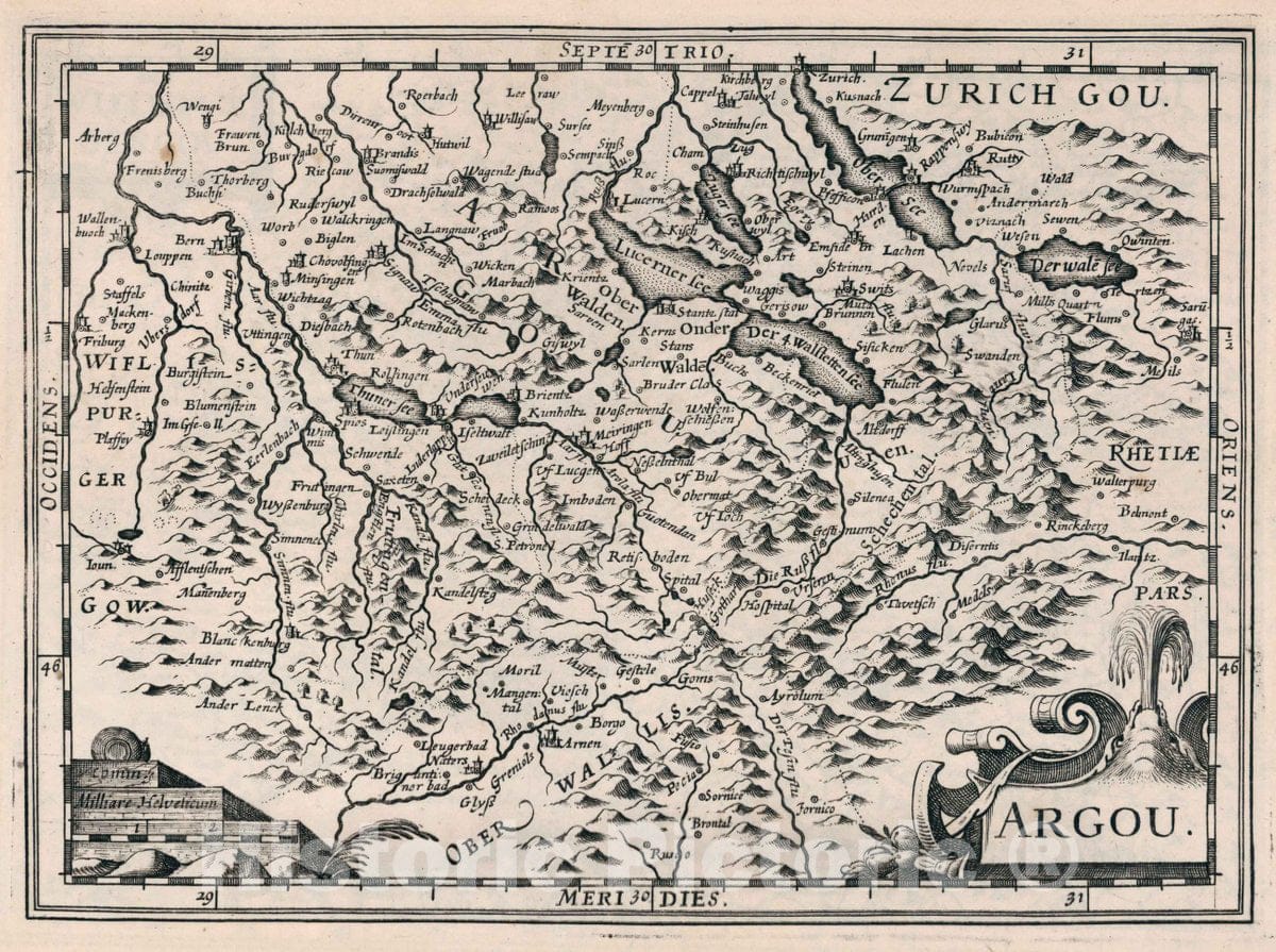 Historic Map : Switzerland, Argou. Atlas sive Cosmographicae Meditationes de Fabrica Mundi et fabricati Figura, 1636 Atlas , Vintage Wall Art