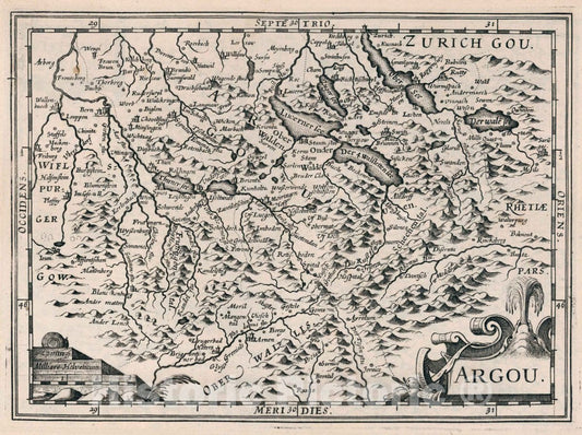 Historic Map : Switzerland, Argou. Atlas sive Cosmographicae Meditationes de Fabrica Mundi et fabricati Figura, 1636 Atlas , Vintage Wall Art
