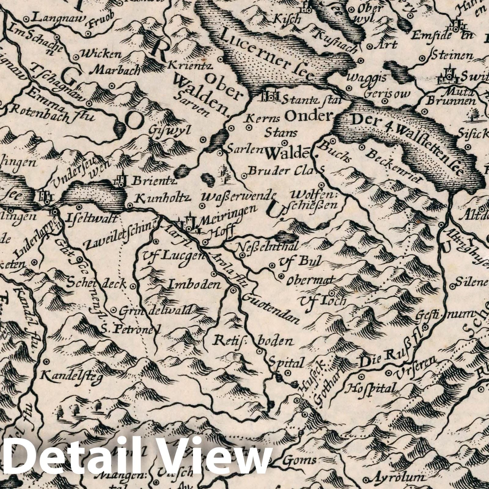 Argau - River Map, 1636 - Historical Map Print