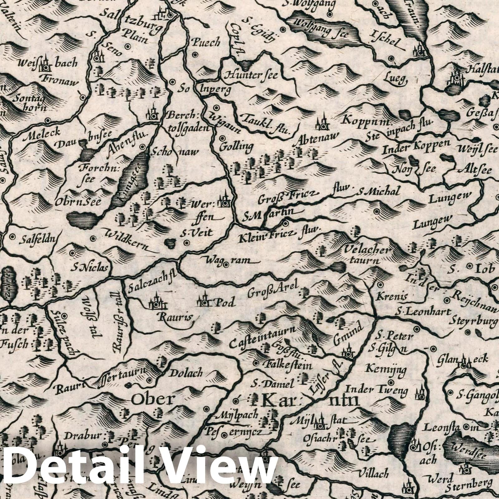 Salzburg and Carinthia, Austria - River Map, 1636 - Historical Map Print