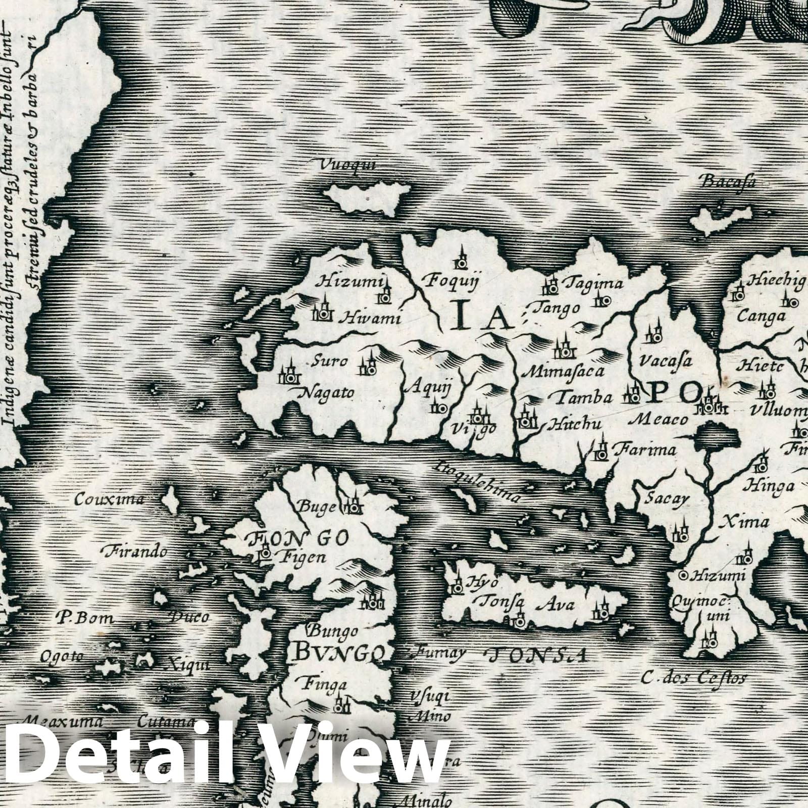 Japan - River Map, 1636 - Historical Map Print