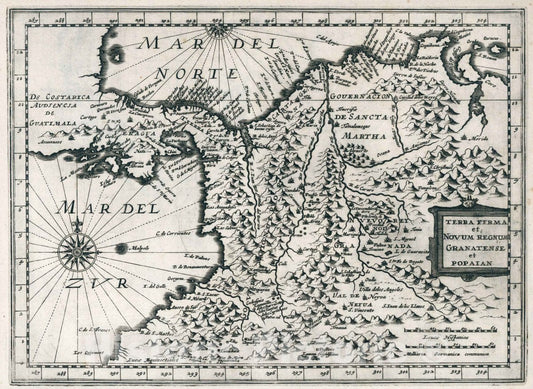 Historic Map : Terra Firma et Novum Regnum Granatense et Popaian, 1636 Atlas - Vintage Wall Art