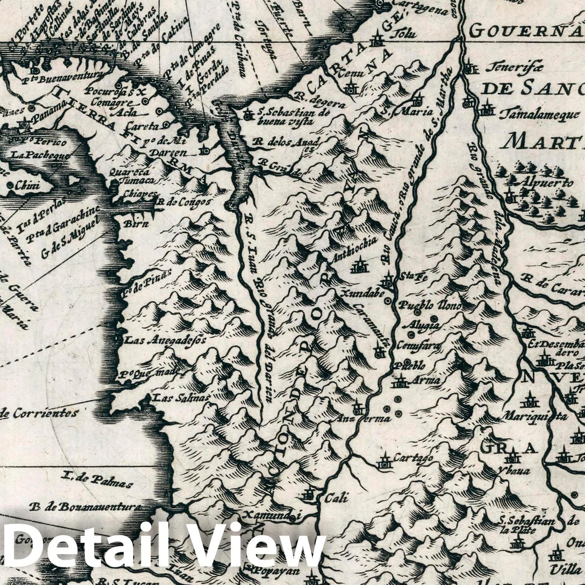 New Granada and Popayan - River Map, 1636 - Historical Map Print