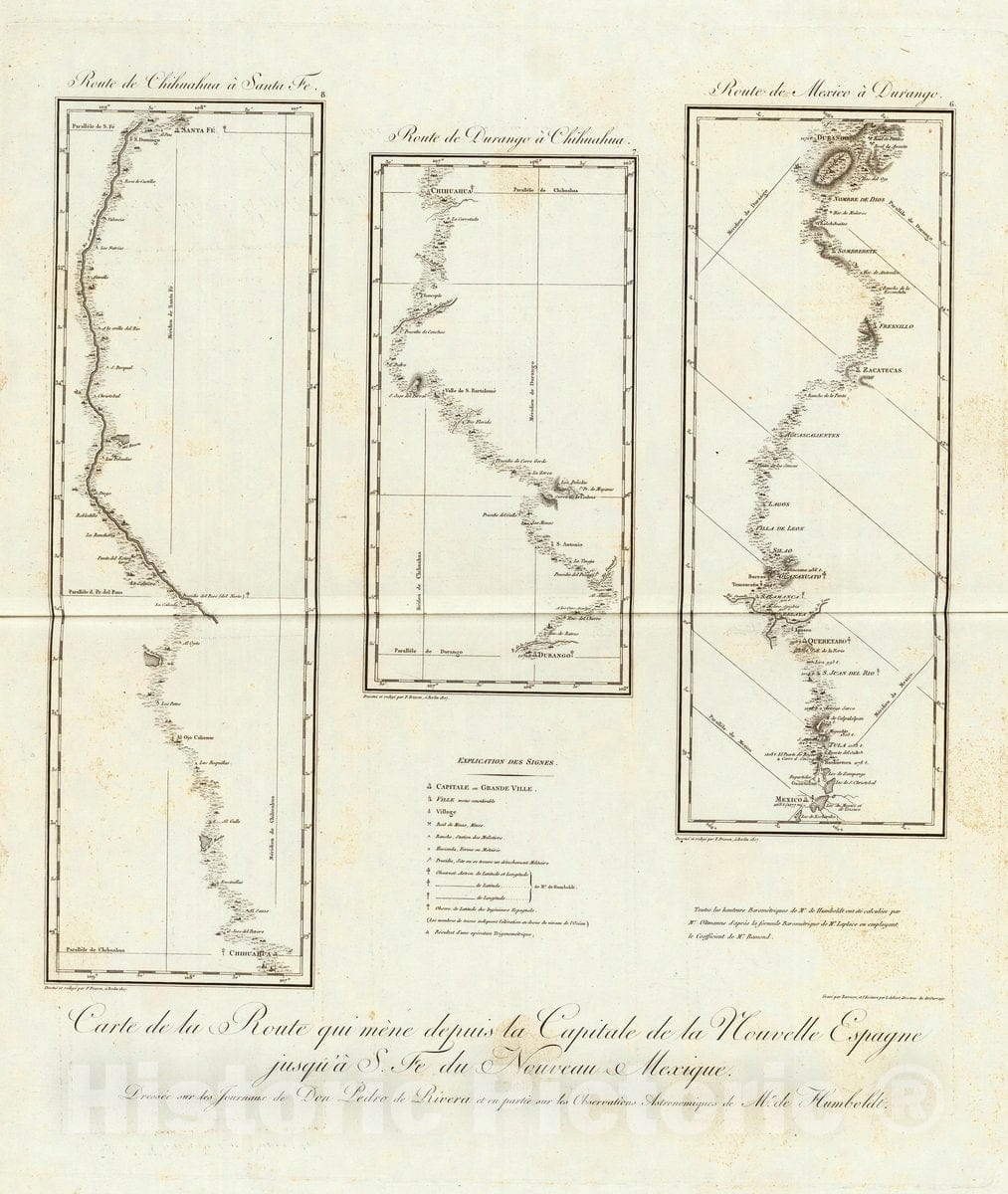 Historic Map : Carte de la Route qui mene depuis la Capitale de la Nouvelle Espagne., 1811, Vintage Wall Decor
