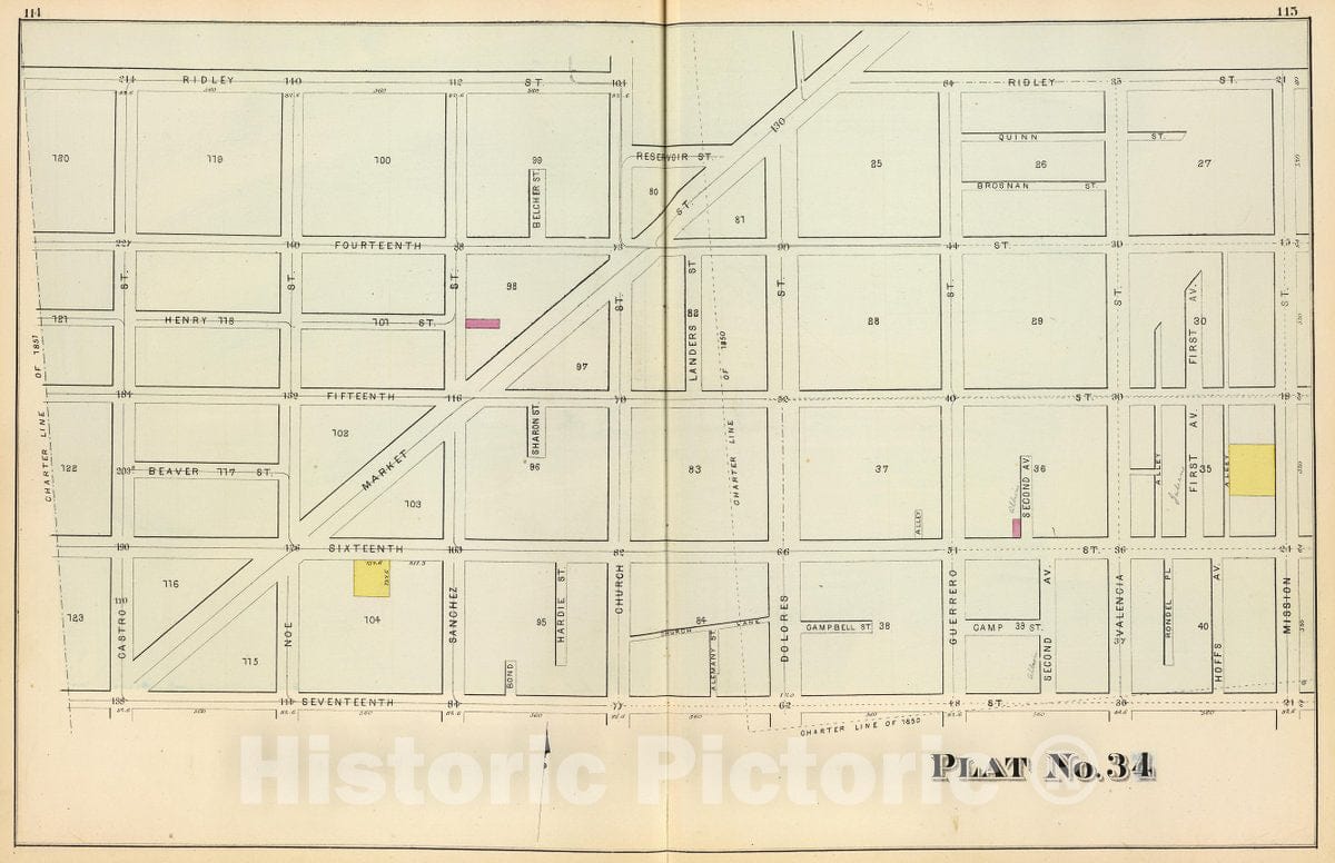 Historic Map : Plat thirty-four [San Francisco), 1876, Vintage Wall Decor