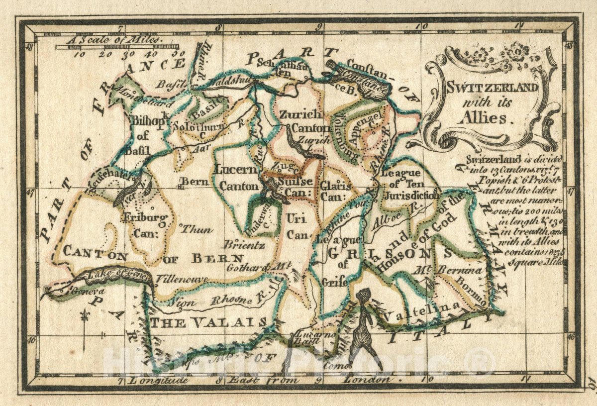 Historic Map : Switzerland with Its Allies. Atlas Minimus or a New Set of Pocket Maps of the Several Empires, Kingdoms and States of the Known World, 1758 Atlas - Vintage Wall Art