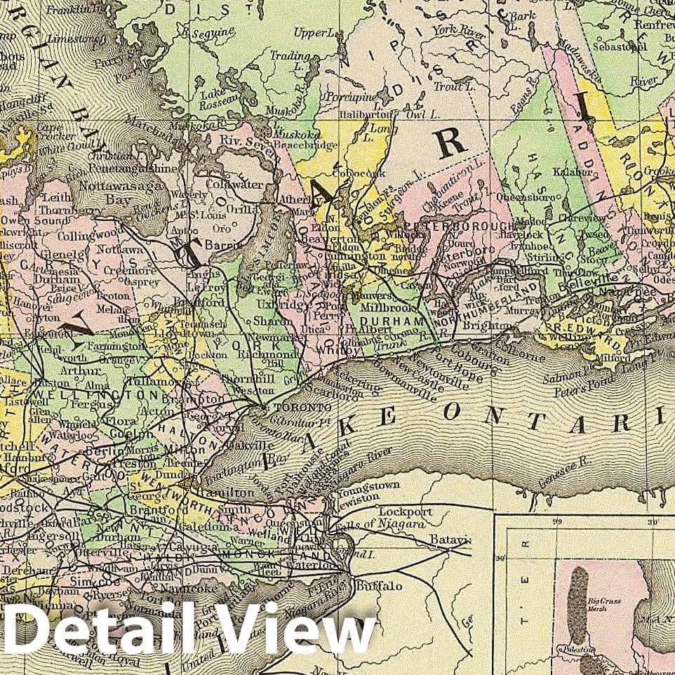 Historic Map : Map of Ontario in Counties. (with) Manitoba, Dominion of Canada. Copyright 1887 by Wm. M. Bradley & Bro. (1890), 1890 Atlas - Vintage Wall Art