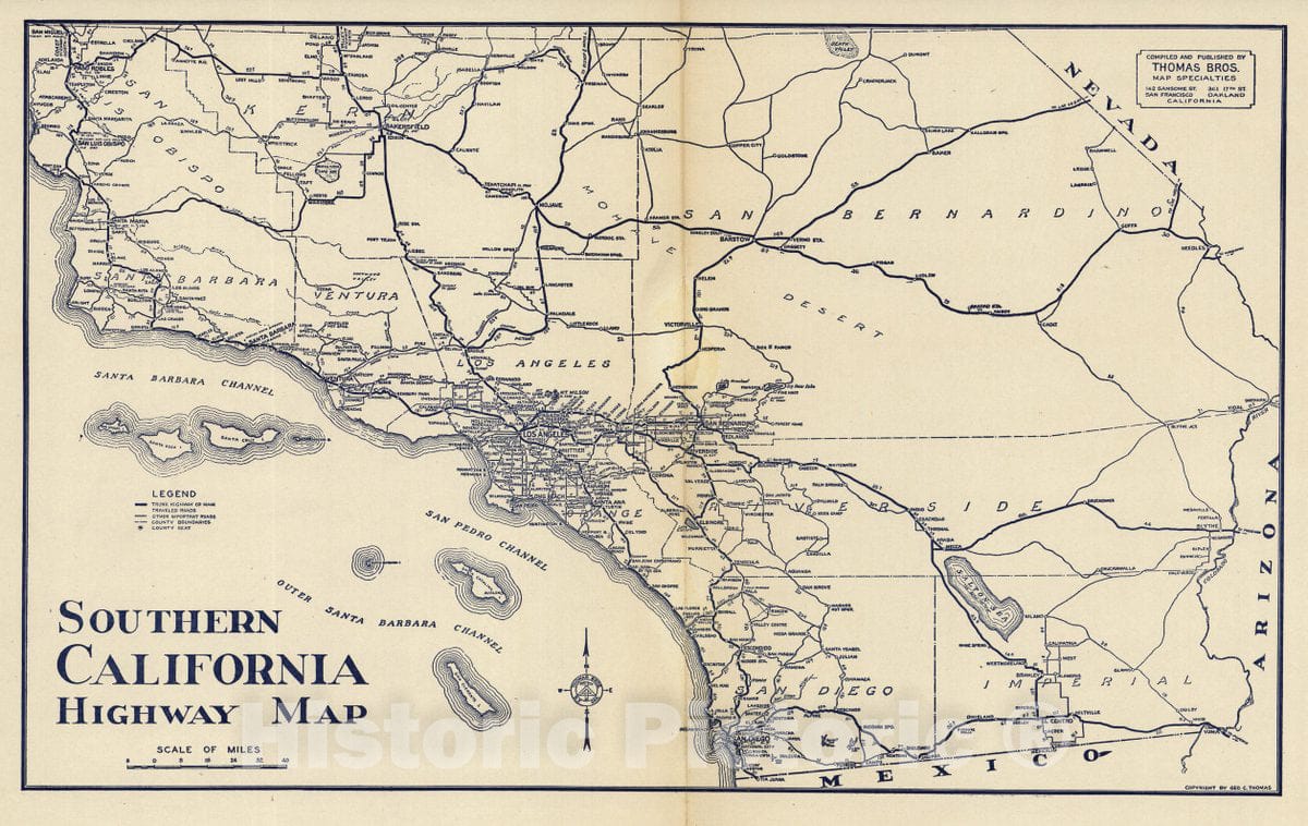 Historic Map : 1938 Southern California Highway Map. - Vintage Wall Art