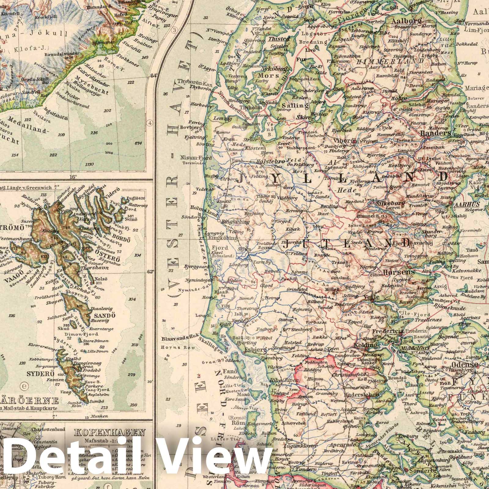 Denmark with Iceland, Greenland, and Faroe Islands, 1925 - Historical Map Print