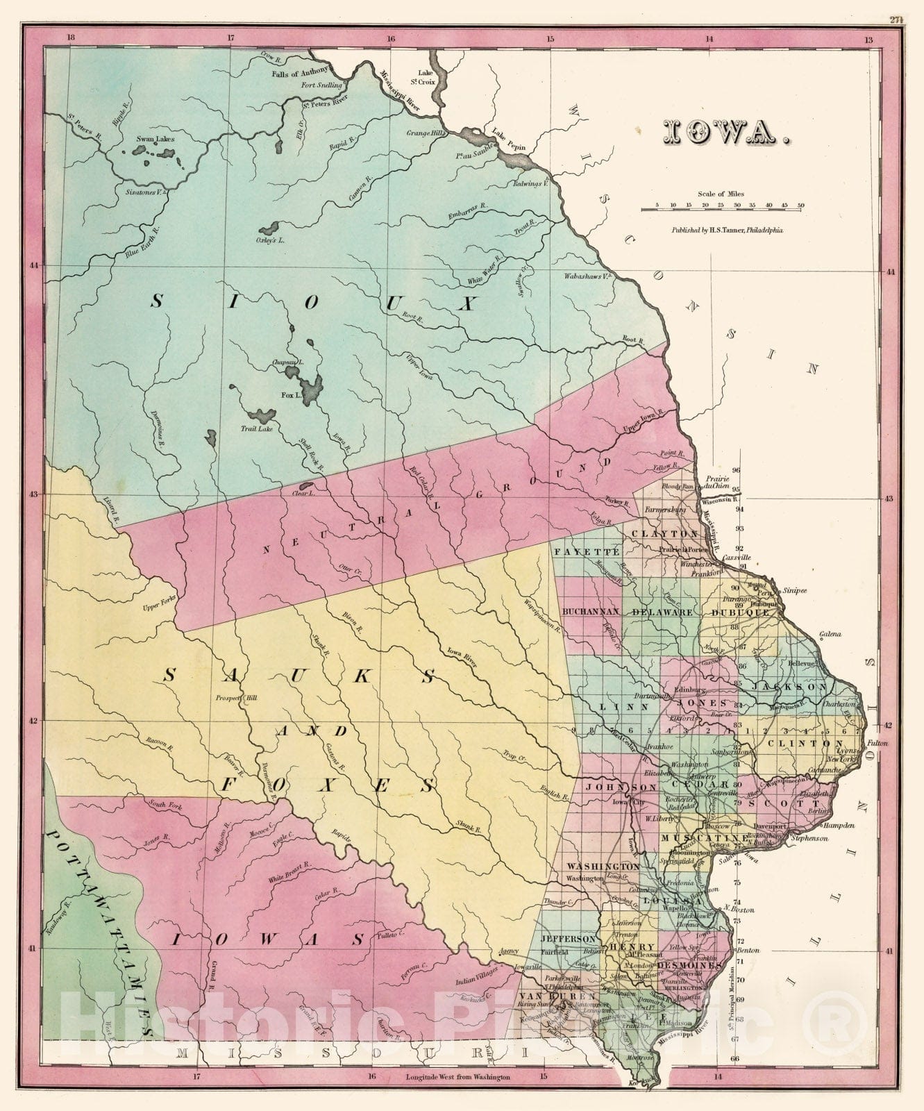 Historic Map - Iowa, 1842 Atlas - Vintage Wall Art