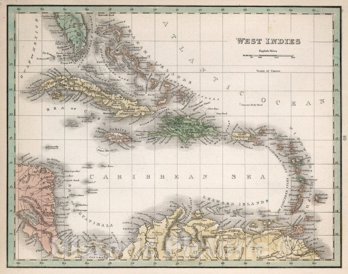 Historic Map : West Indies. A Comprehensive Atlas, Geographical, Historical & Commercial, 1838 Atlas - Vintage Wall Art
