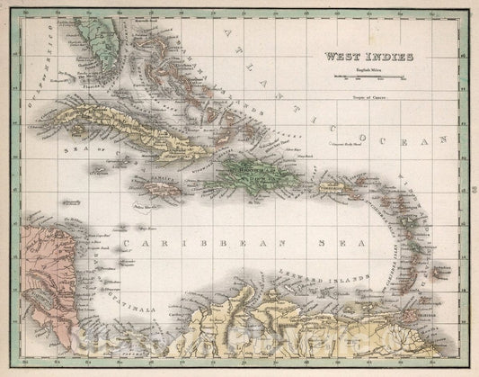 Historic Map : West Indies. A Comprehensive Atlas, Geographical, Historical & Commercial, 1838 Atlas - Vintage Wall Art