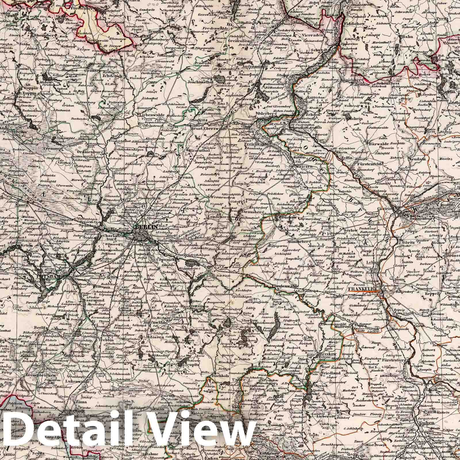 Prussian Province of Brandenburg with Berlin - Railroad Map, 1866