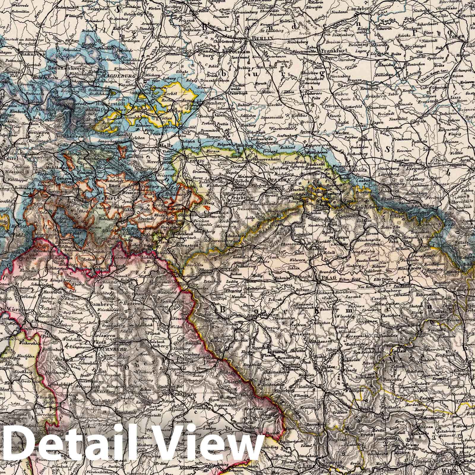 Germany - Physical Map, 1866 - Historical Map Print