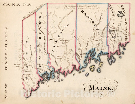 Historic Map : District of Maine : Belonging to Massachusetts, 1819 - Vintage Wall Art