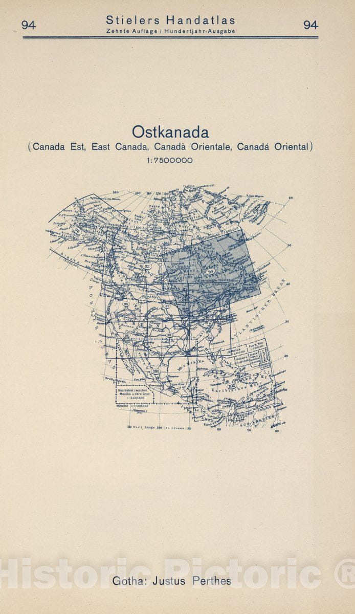 Historic Map : 1925 Index Map: 94. Ostkanada. East Canada. - Vintage Wall Art