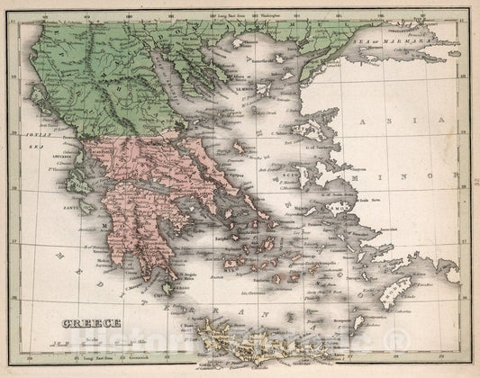 Greece and Ionian Islands - River Map, 1838 - Historical Map Print