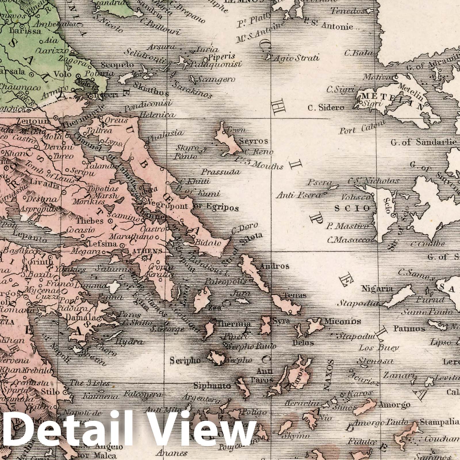 Greece and Ionian Islands - River Map, 1838 - Historical Map Print