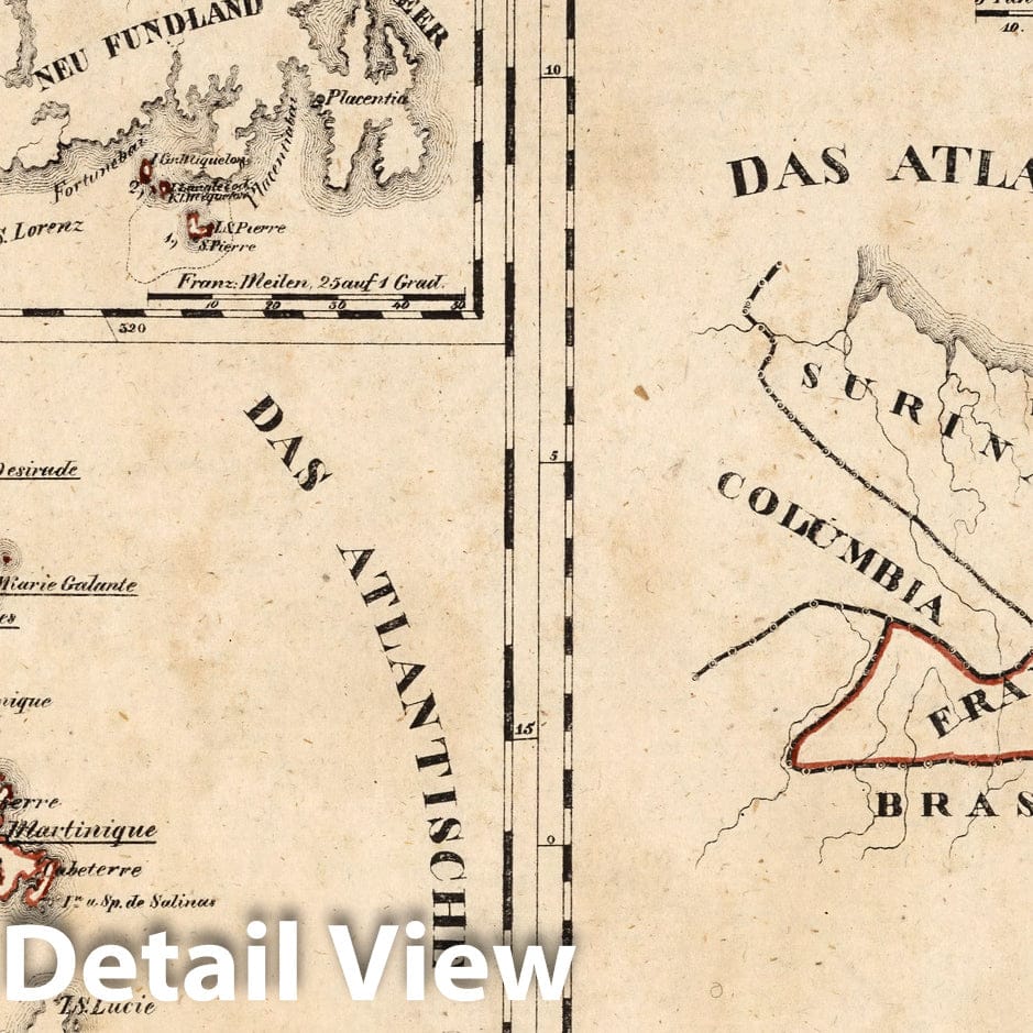 France and French West Indies, 1825 - Historical Map Print