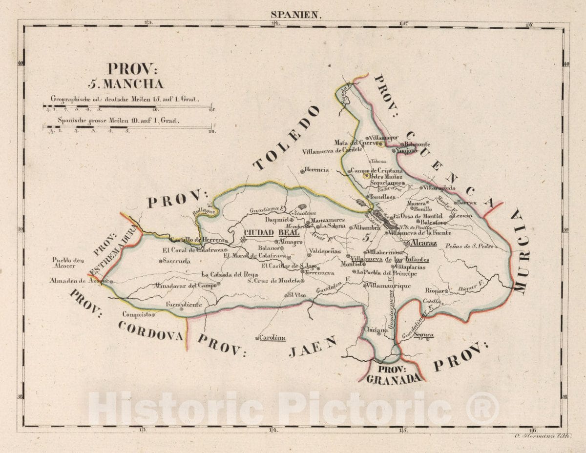 Historic Map : Spain, V.1:1-5: IV: Spanien. Prov: 5. Mancha, 1825 Atlas , Vintage Wall Art