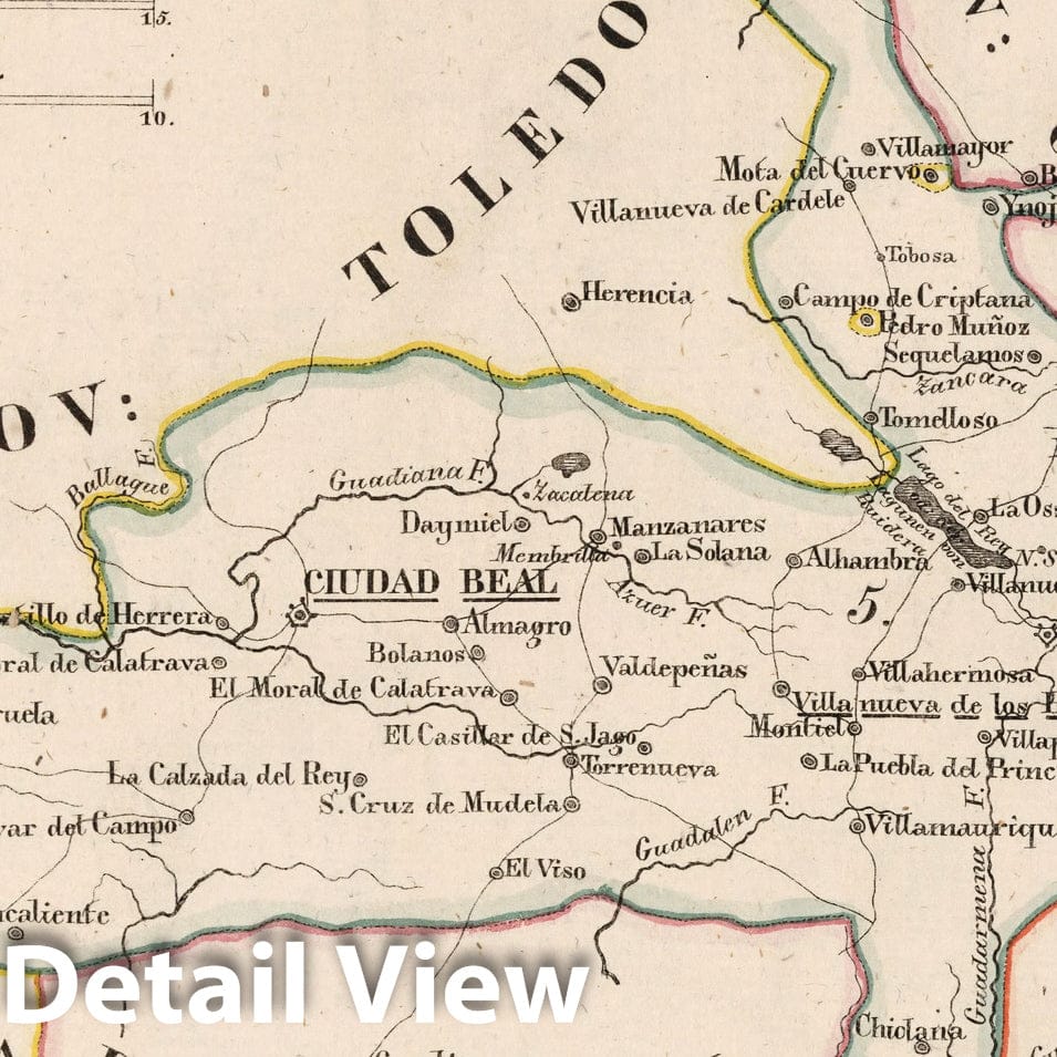 La Mancha, Spain - Boundary Map, 1825 - Historical Map Print
