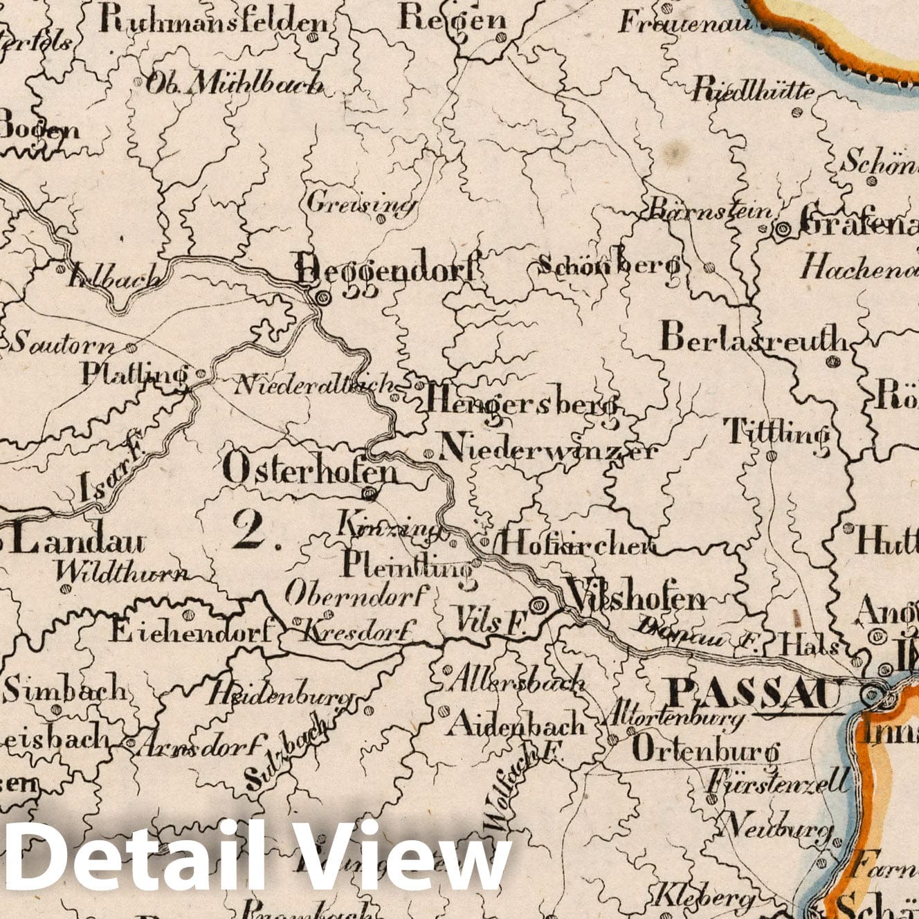Bavaria, Lower Danube Region - Boundary Map, 1825 - Historical Map Print