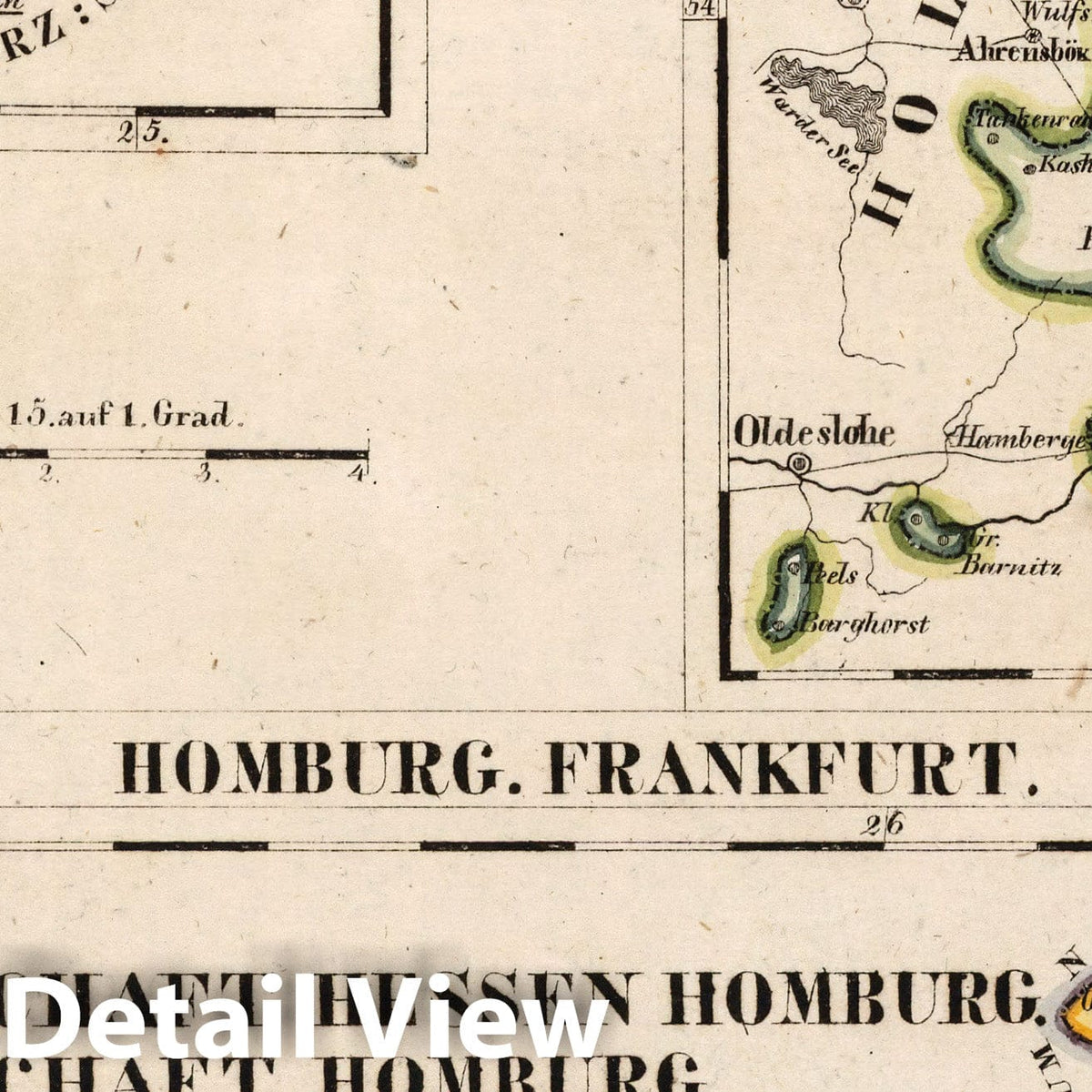 Holstein-Oldenburg, Homburg, Frankfurt 1825 Historical Map Print