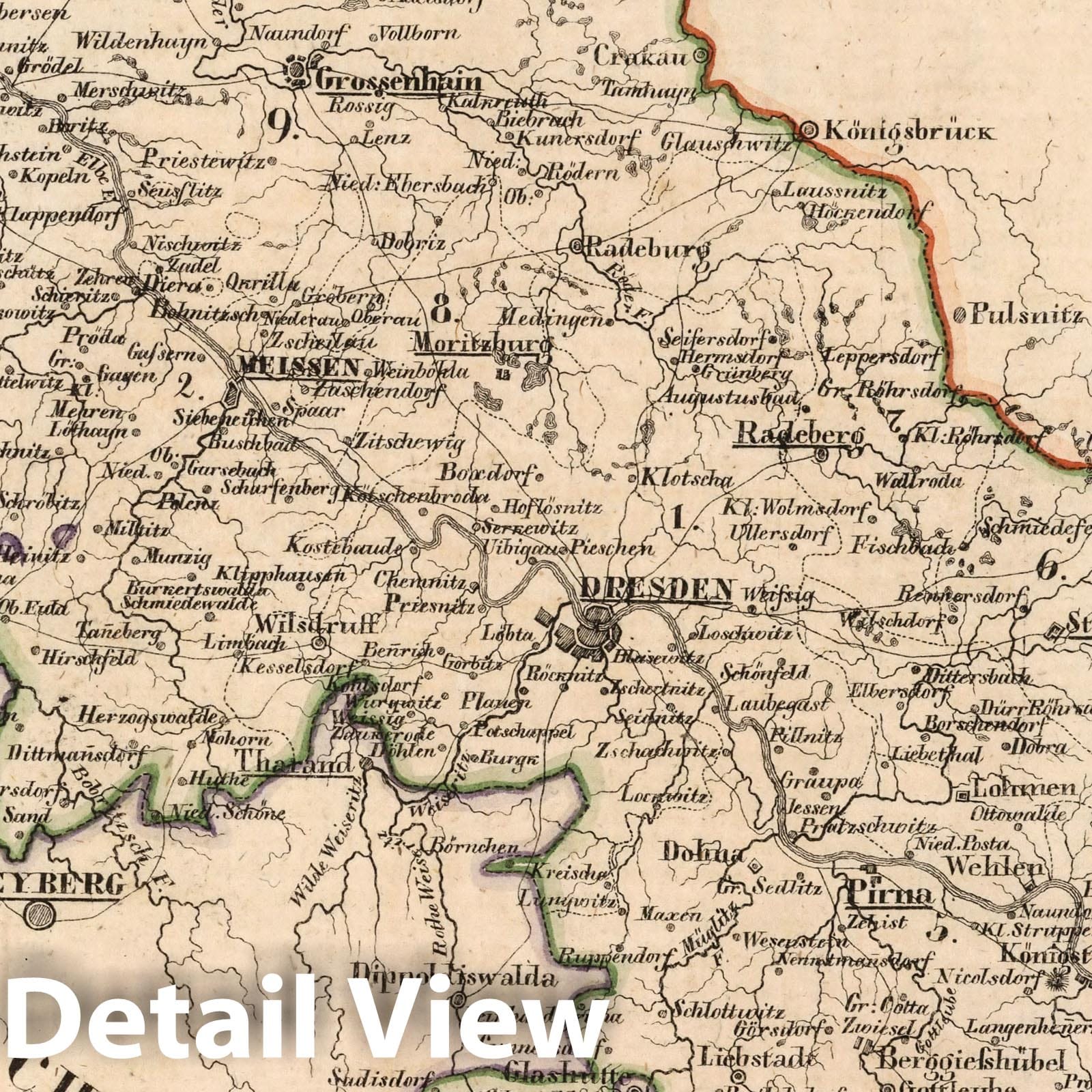 Saxony, Meissen Region - Boundary Map, 1825 - Historical Map Print