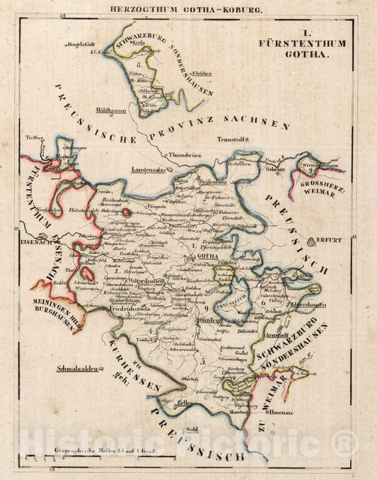 Gotha-Coburg, Germany 1825 Historical Map Print
