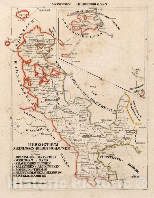 Meiningen-Hildburghausen, Germany 1825 Historical Map Print