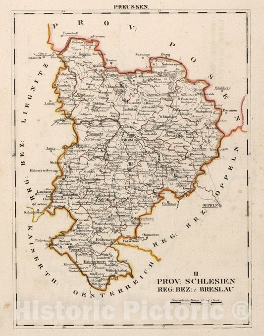 Silesia, Prussia 1825 Historical Map Print