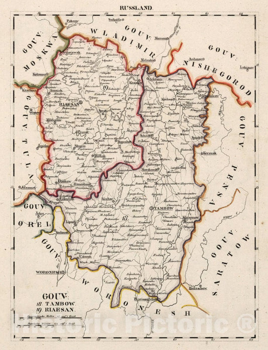 Russia: Tambov and Ryazan Provinces, 1829 - Historical Map Print