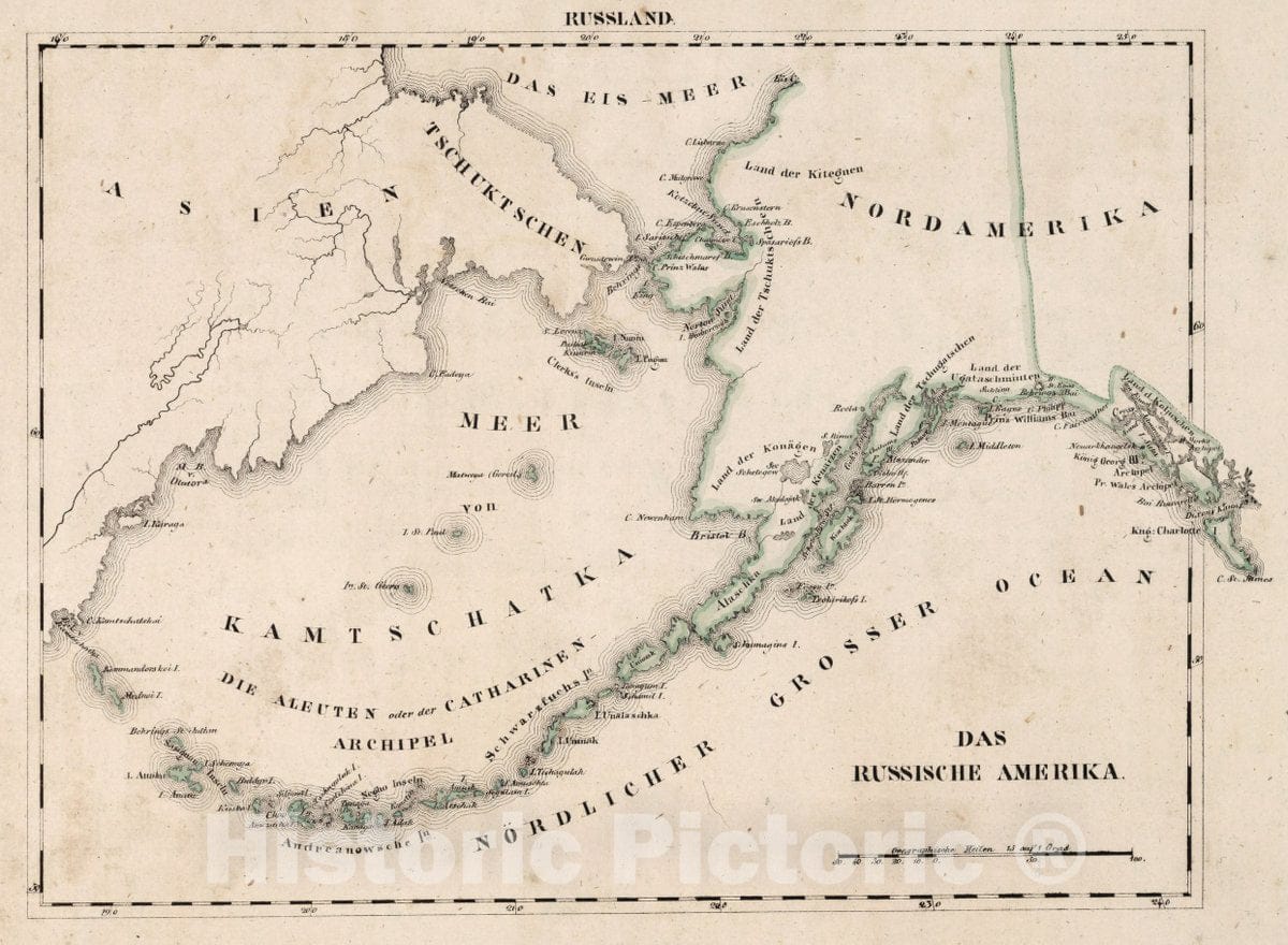 Historic Map : Russia, Alaska, V.3:11-15:XIII. Russland. Das Russische Amerika, 1829 Atlas , Vintage Wall Art