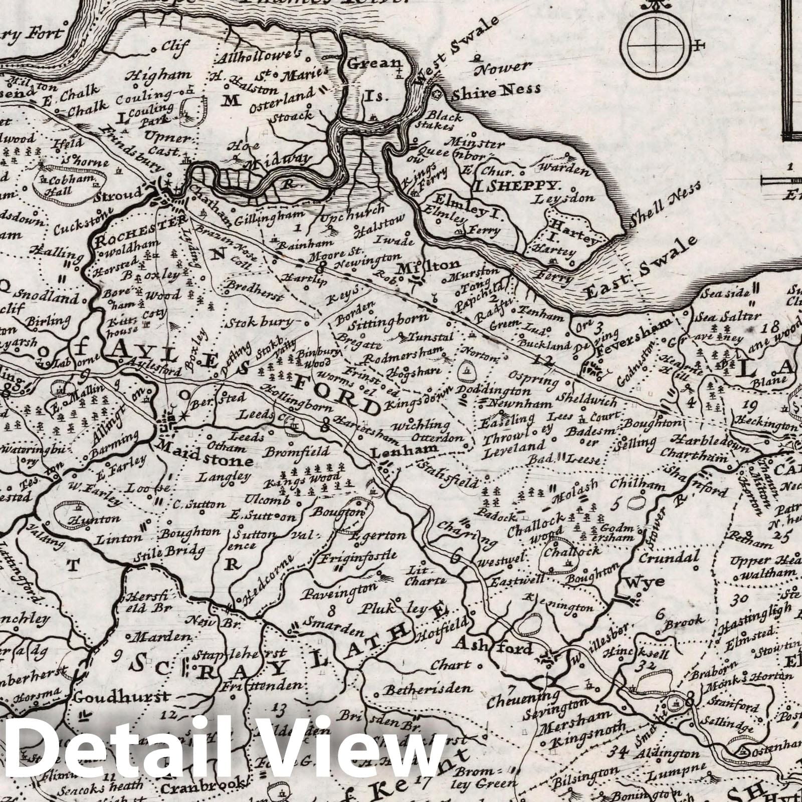 Kent, England - Road Map, 1724 by Herman Moll