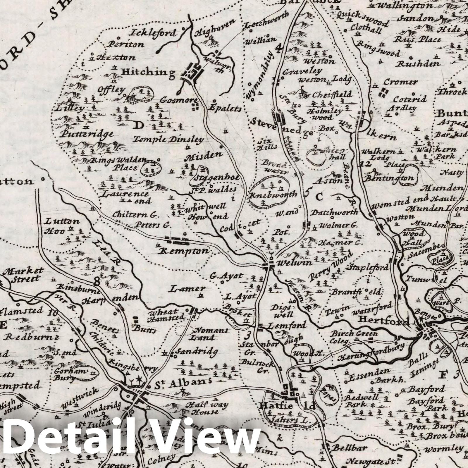 Hertfordshire, England - Road Map, 1724 by Herman Moll