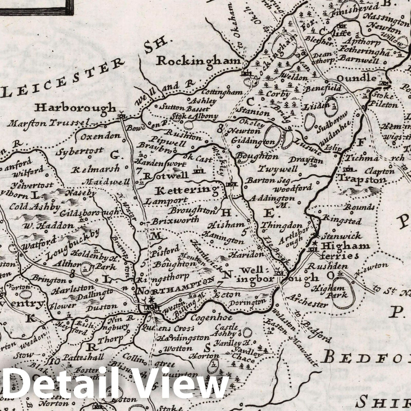 Huntingdonshire, England - Road Map, 1724 by Herman Moll