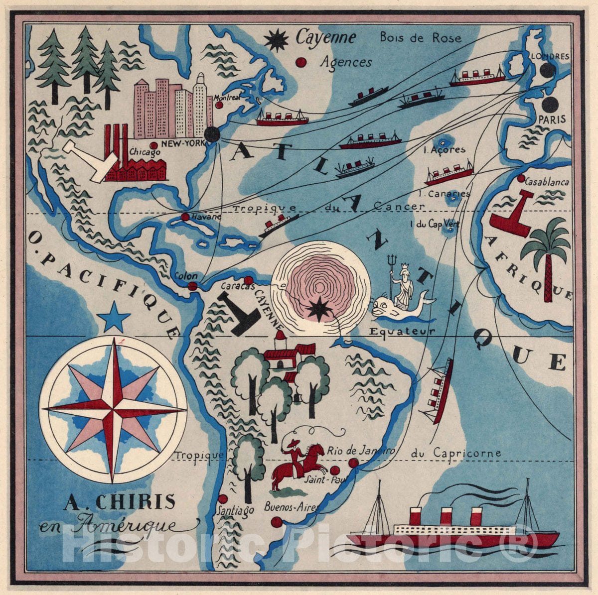 Historic Map : A. Chiris en Amerique. Les etablissements Antoine Chiris, Dans le Monde. Les Etablissements Antoine Chiris dans le monde, 1931 Atlas - Vintage Wall Art