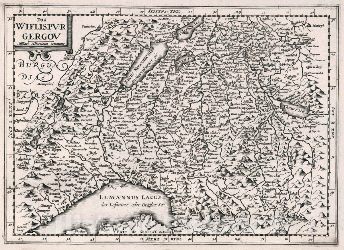 Historic Map : Switzerland, Das Wiflispvrgergov. Atlas sive Cosmographicae Meditationes de Fabrica Mundi et fabricati Figura, 1636 Atlas , Vintage Wall Art