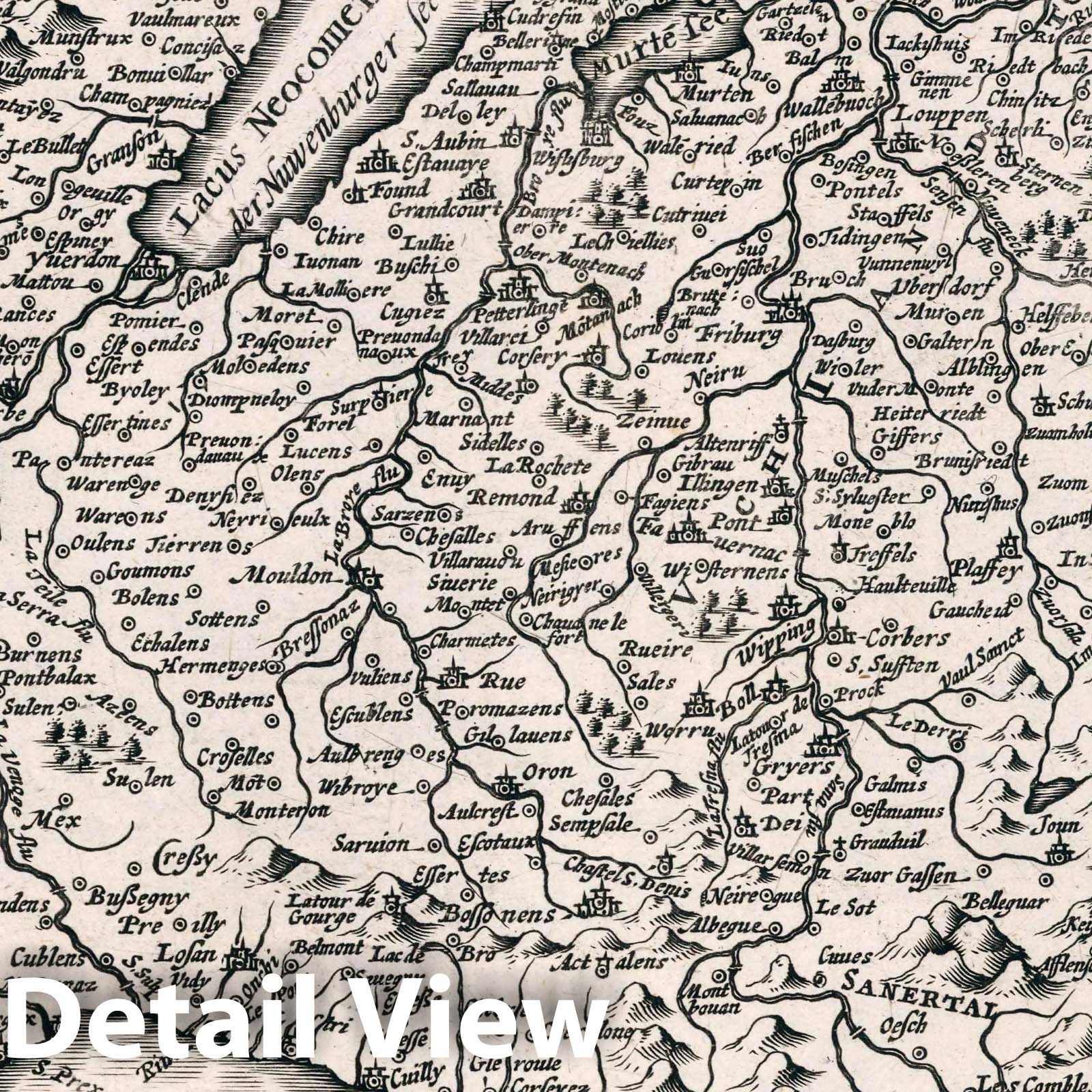 Western Switzerland - River Map, 1636 - Historical Map Print