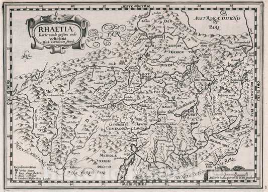 Historic Map : Switzerland, Rhaetia : Karte Van de Grisons en de Veltolina, 1636 Atlas , Vintage Wall Art