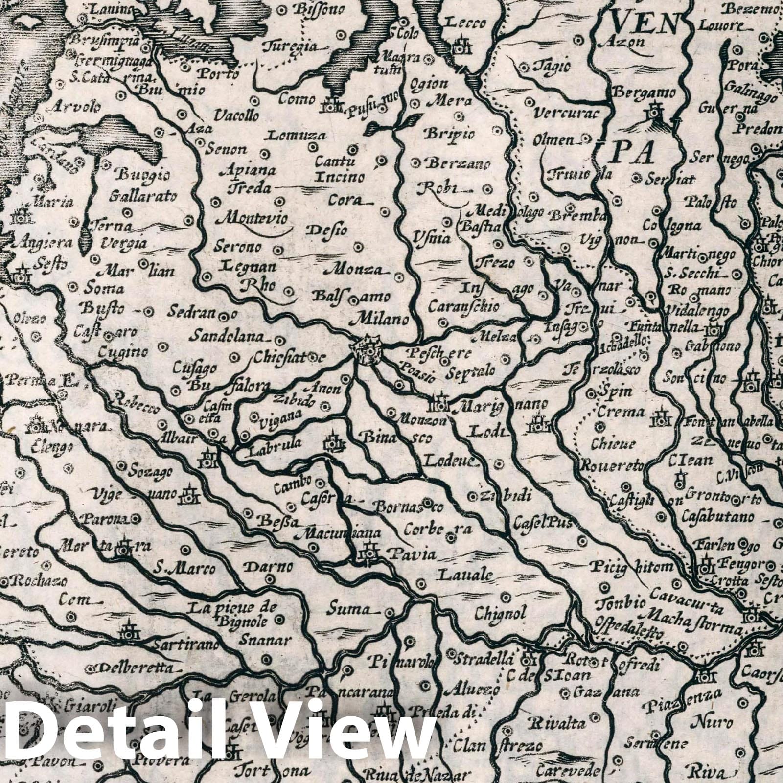 Milan Region - River Map, 1636 - Historical Map Print