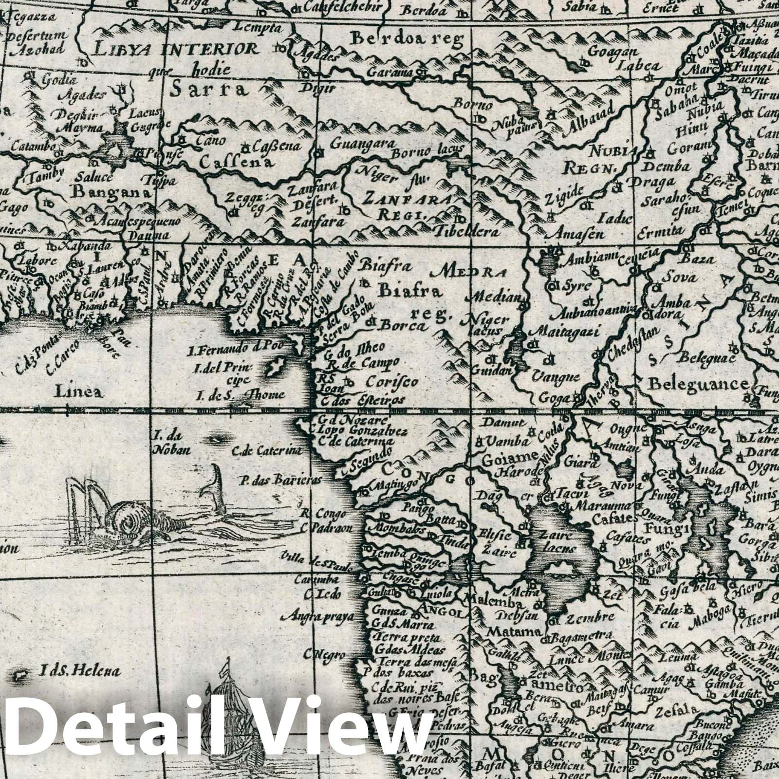 Africa - River Map, 1636 - Historical Map Print
