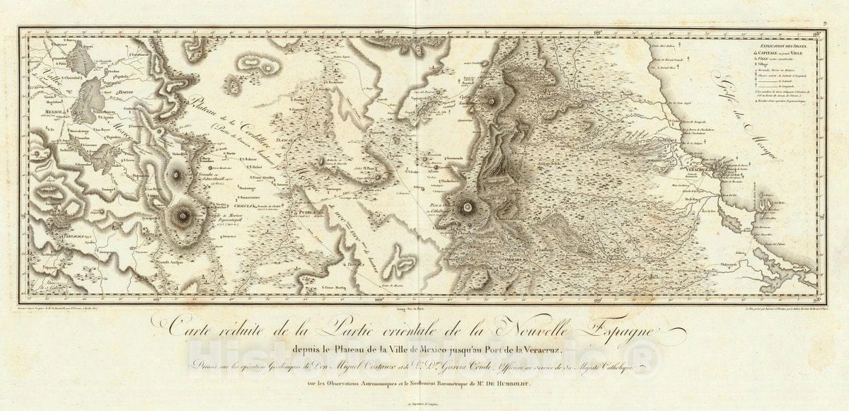 Historic Map : Plateau de la Ville de Mexico jusqu'au Port de la Veracruz., 1811, Vintage Wall Decor