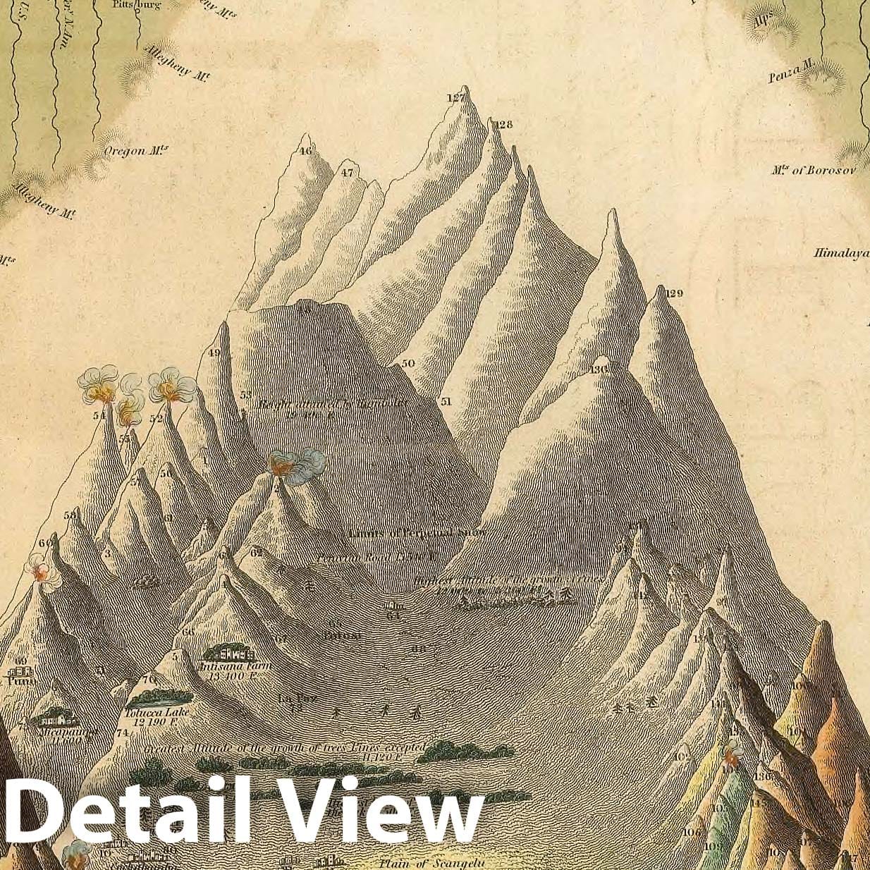 Heights of the Principal Mountains in the World - 1845 Atlas Map Print