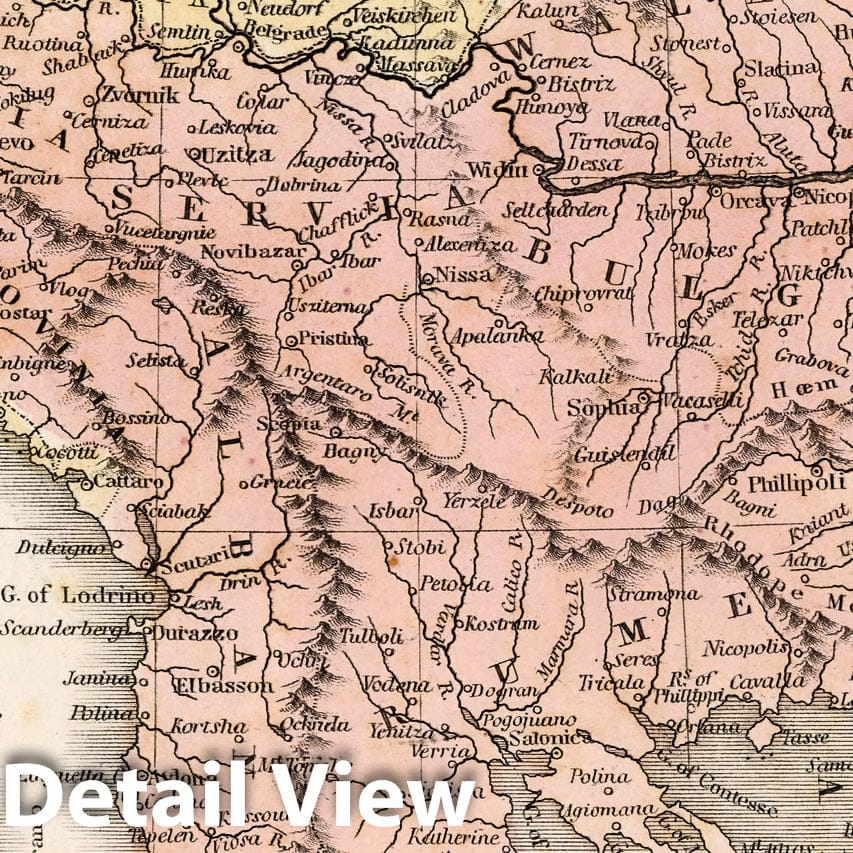 Hungary and Turkey - River Map, 1838 - Historical Map Print